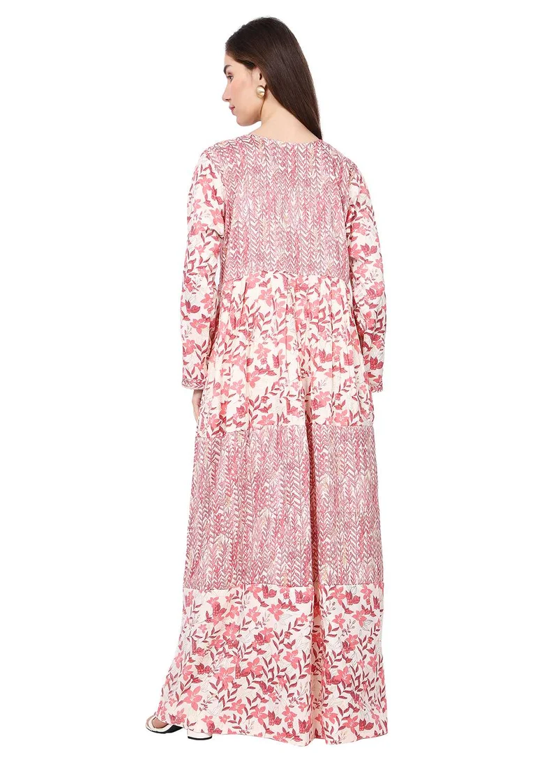 HANA & SARA ELEGANT UNIQUE PRINTED LONG SLEEVE STYLISH ARABIC KAFTAN JALABIYA DRESS