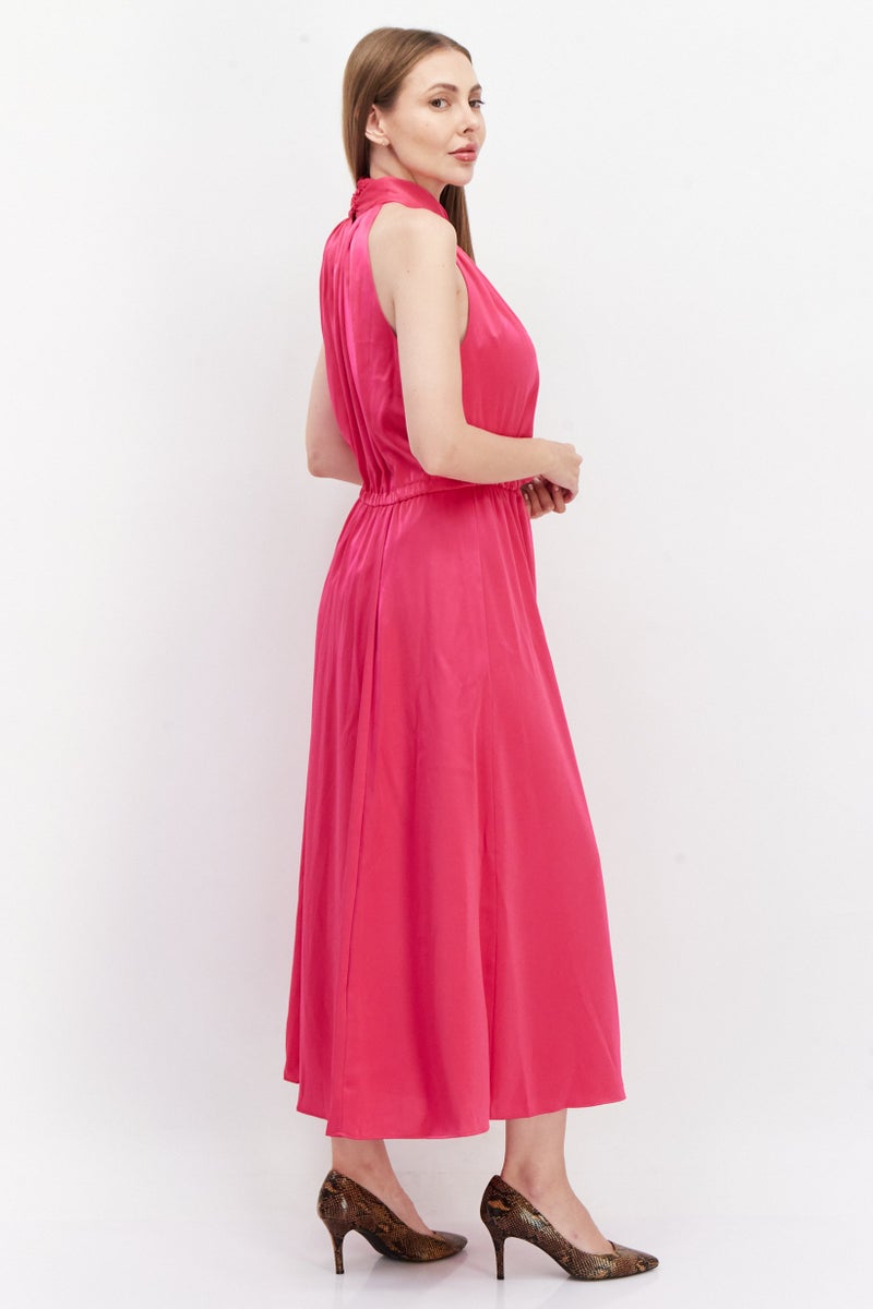 ANNE KLEIN Women Silk Midi Casual Dress, Bright Pink - Image 3
