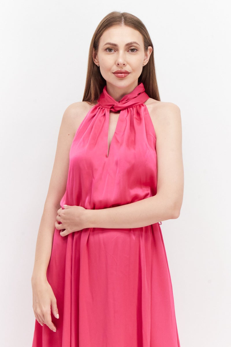 ANNE KLEIN Women Silk Midi Casual Dress, Bright Pink - Image 2