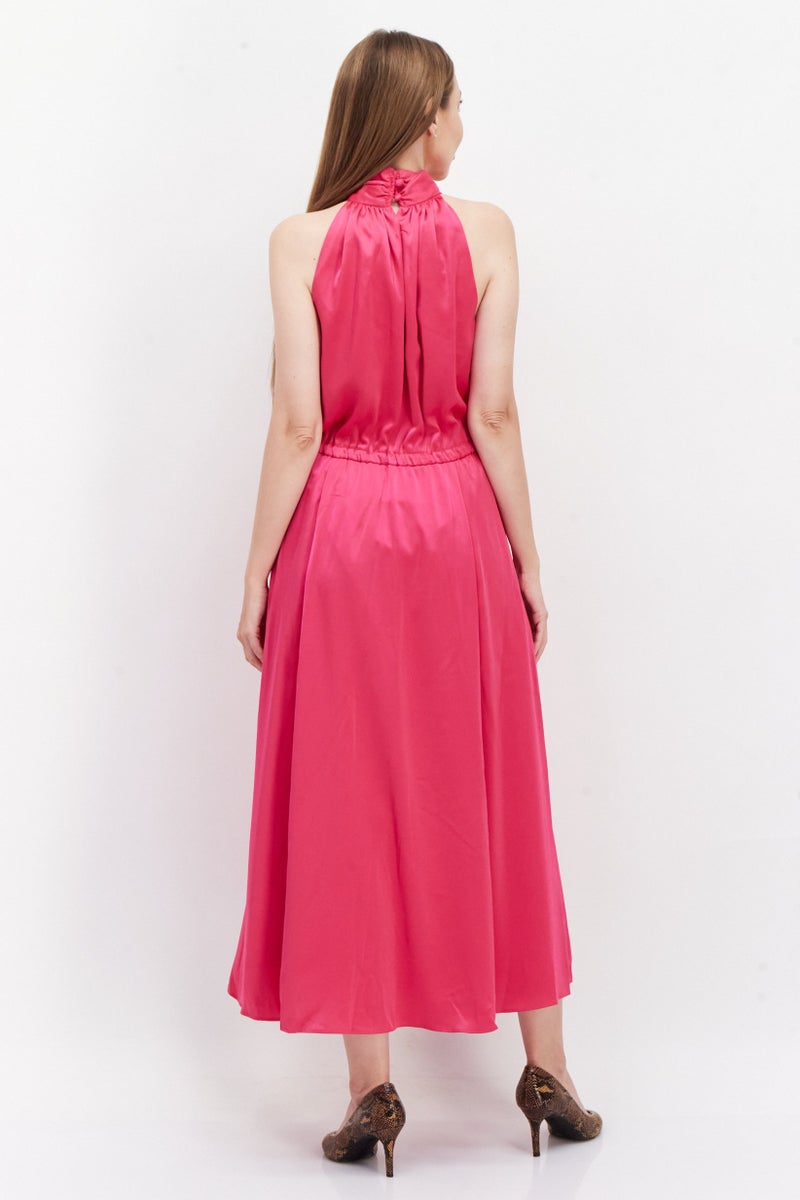 ANNE KLEIN Women Silk Midi Casual Dress, Bright Pink - Image 4