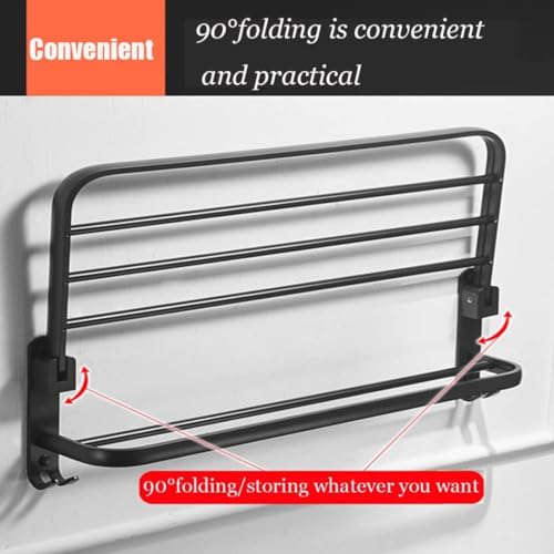 Sulfar Matte Black Bathroom Towel Bar Aluminum Free Punch Towel Rack Holder with Shelf Hooks (20inch, 50cm) - Image 5
