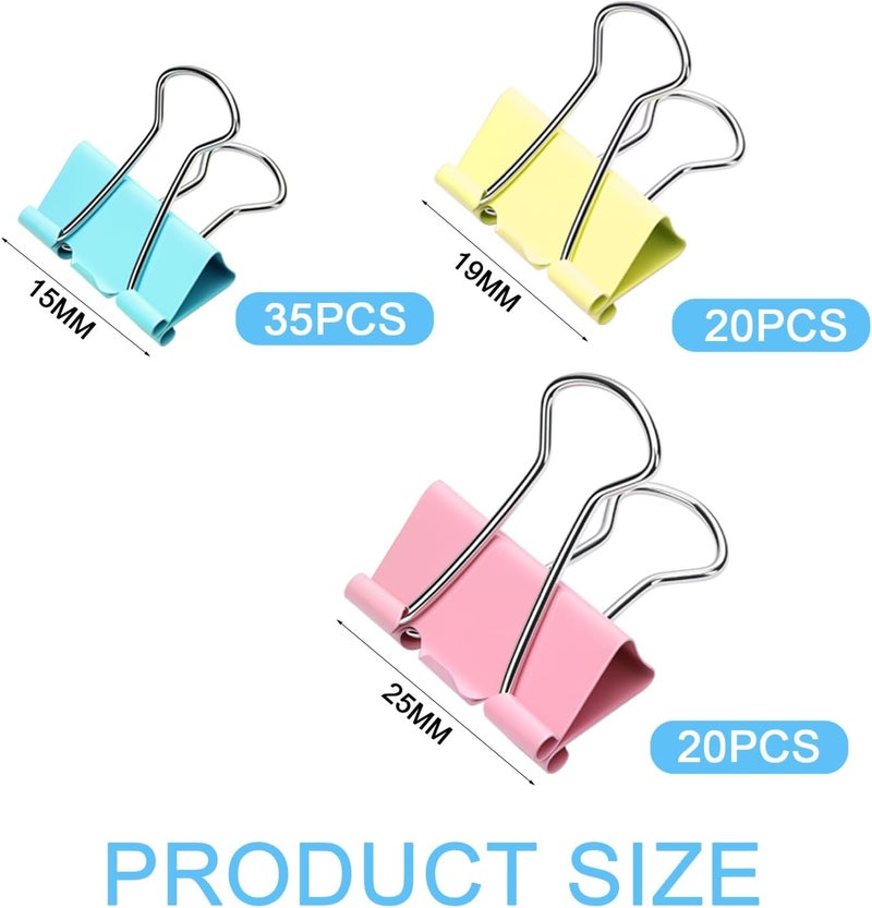 75pcs Binder Clips Colored Bulldog Clips Paper Clips Large Medium Small Metal Paper Clip for Office School Home Shops Document - Image 2