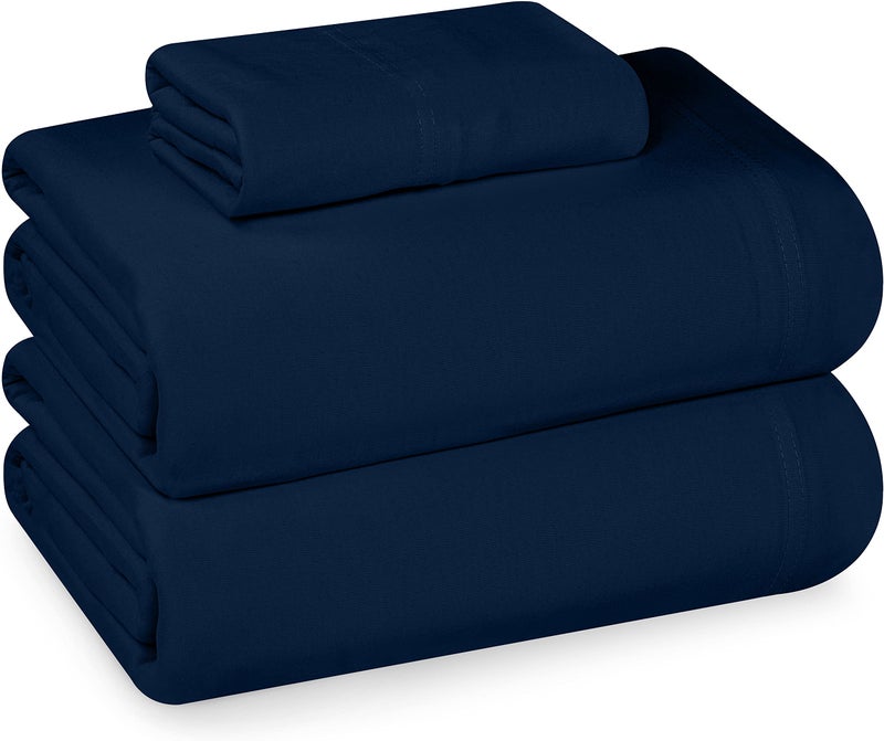 Utopia Bedding Utopia Bedding Twin Sheet Set - Jersey Knit Sheets 3 Piece Twin Jersey Sheet Set - Cotton Jersey Sheets - Soft T-Shirt Stretchy Sheets (Twin  Navy) - Image 1