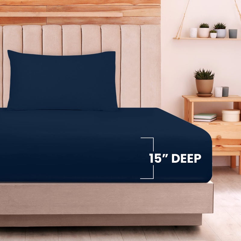 Utopia Bedding Utopia Bedding Twin Sheet Set - Jersey Knit Sheets 3 Piece Twin Jersey Sheet Set - Cotton Jersey Sheets - Soft T-Shirt Stretchy Sheets (Twin  Navy) - Image 4