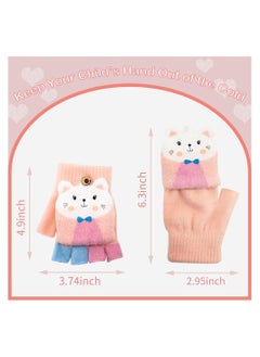 SYOSI Kids Fingerless Gloves, 1 Pairs Winter Warm Convertible Flip Top Gloves Soft Knit Lining and Elastic Cute Cartoon for Kids Boy Girls 7-10 Years  - Image 2