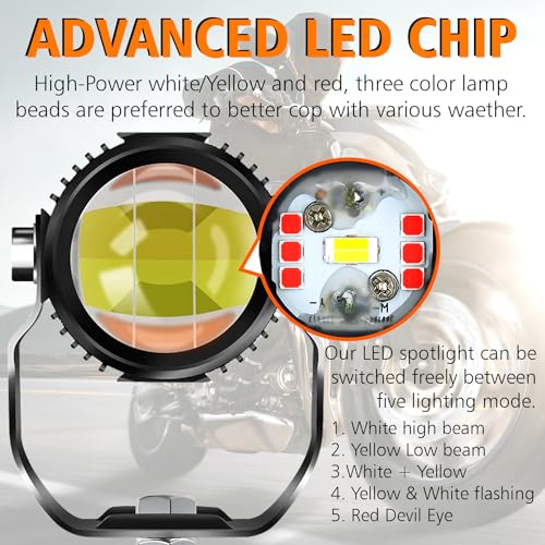 OTO2EYE POWER BY LIU HJG Mini Drive Fog Light Projector Lens Led Bar Light for Car, Bike, Scooty White & Yellow High-Low With Devil Spot Beam Metal Body, Inbuilt Fan (Set of 2 Pcs) - Image 3