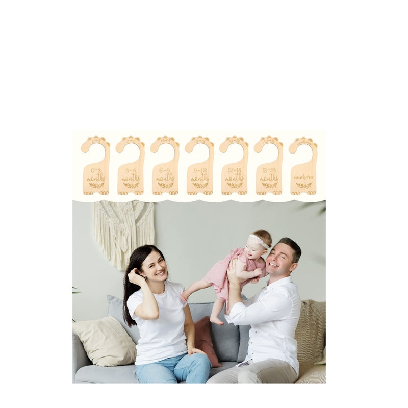 SOLARAE Wooden Baby Closet Dividers, 7 Pcs Baby Closet Size Divider, Baby Cloth Organizers Baby Clothes Sorting Tags, from Newborn Infant to 24 Months, Boy Girl Nursery Decor - Image 1