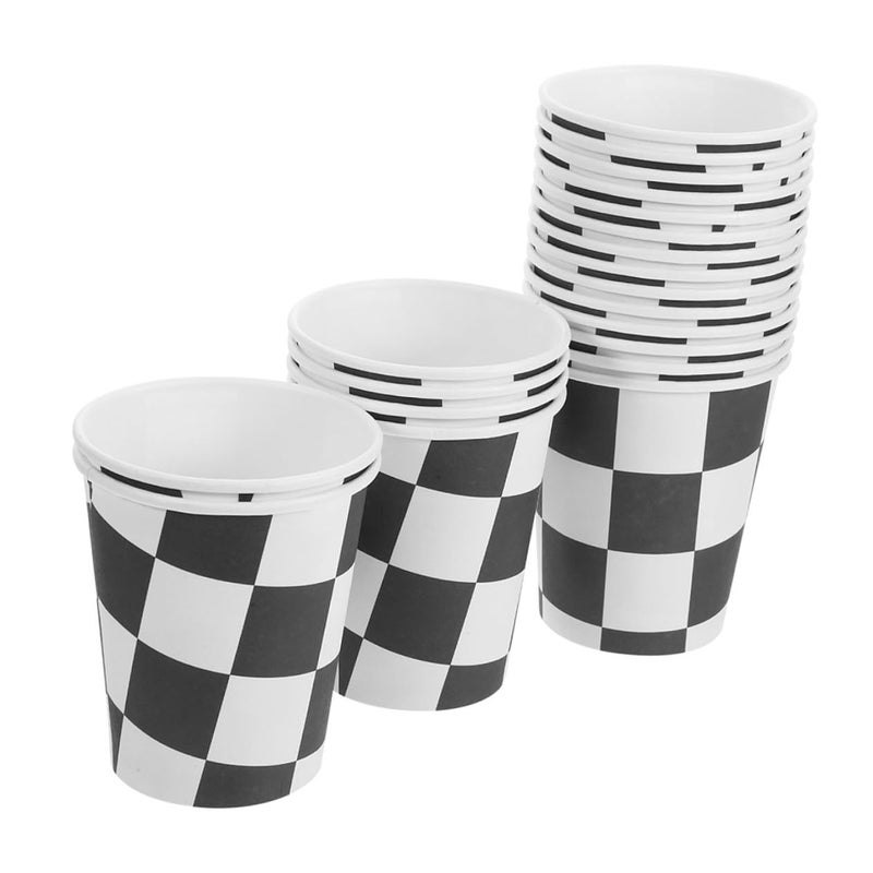 Checkered Pattern Disposable Paper Cups 250ml 40 Pack Racing Theme Party Decorations - Image 2