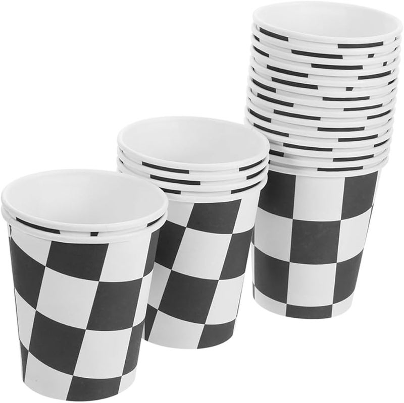 Checkered Pattern Disposable Paper Cups 250ml 40 Pack Racing Theme Party Decorations - Image 1