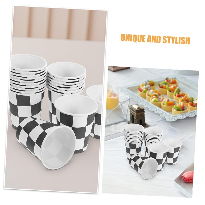 Checkered Pattern Disposable Paper Cups 250ml 40 Pack Racing Theme Party Decorations - Image 4