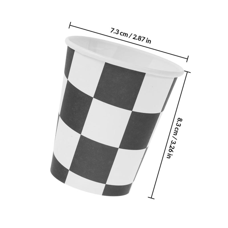 Checkered Pattern Disposable Paper Cups 250ml 40 Pack Racing Theme Party Decorations - Image 3