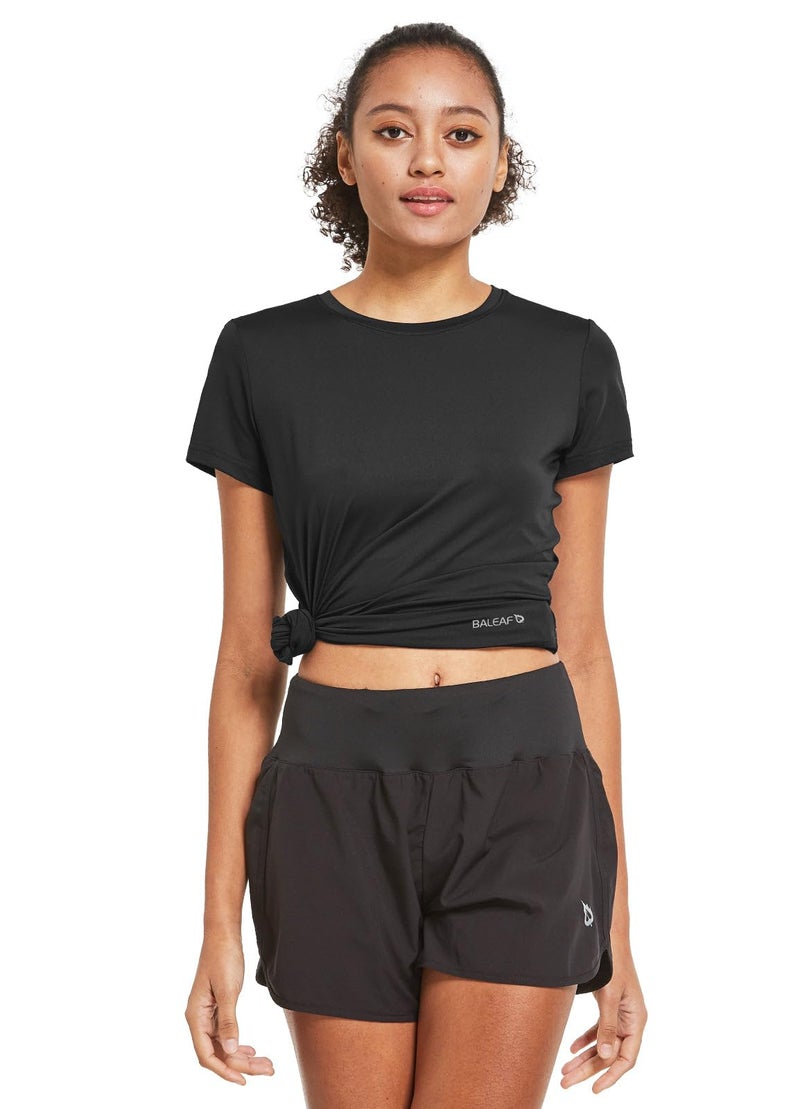 Baleaf تيشيرتات رياضية قصيرة الأكمام للنساء من باليف - Tops رياضية خفيفة الوزن سريعة الجفاف لتدريب اليوغا - لون أسود - مقاس L - Image 4