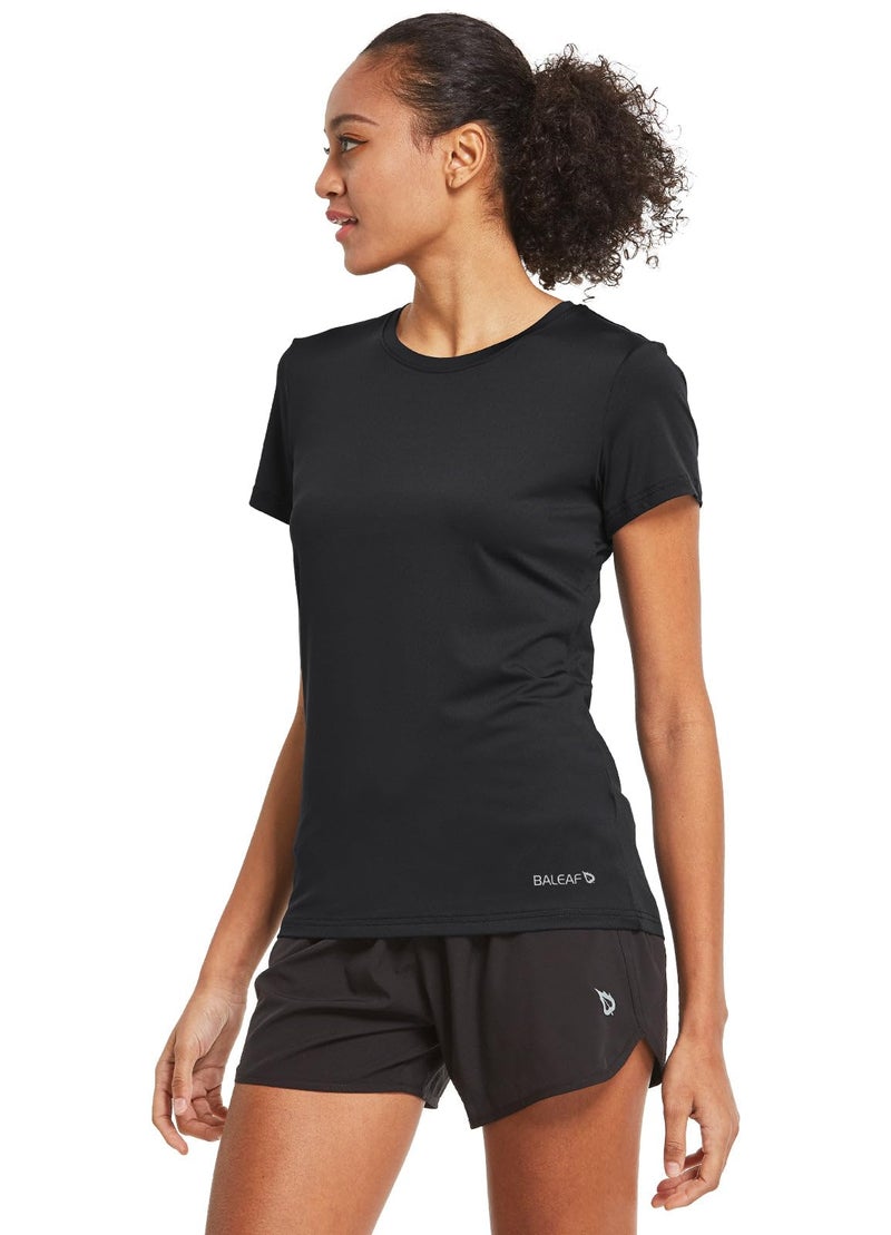 Baleaf تيشيرتات رياضية قصيرة الأكمام للنساء من باليف - Tops رياضية خفيفة الوزن سريعة الجفاف لتدريب اليوغا - لون أسود - مقاس L - Image 3