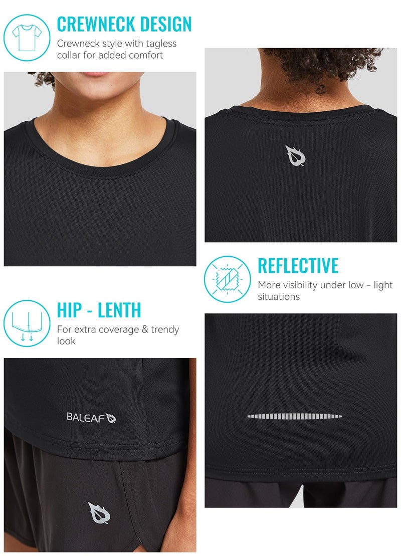 Baleaf تيشيرتات رياضية قصيرة الأكمام للنساء من باليف - Tops رياضية خفيفة الوزن سريعة الجفاف لتدريب اليوغا - لون أسود - مقاس L - Image 5