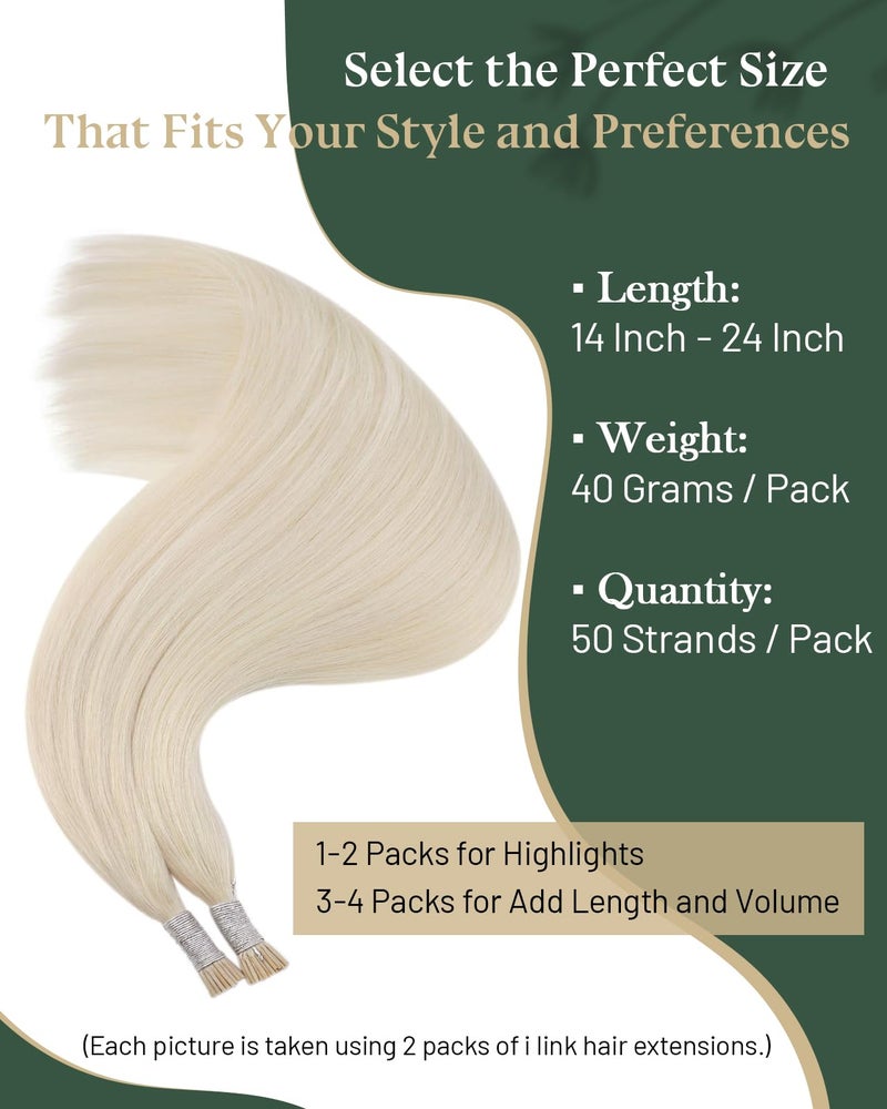 Ugeat Itip Human Hair Extensions Platinum Blonde Medium Length 18 Inch Platinum Blonde I Tip Hair Extensions Human Hair Itip to Add Length and Volume No Glue Needed No Damage for Women 50S - Image 4