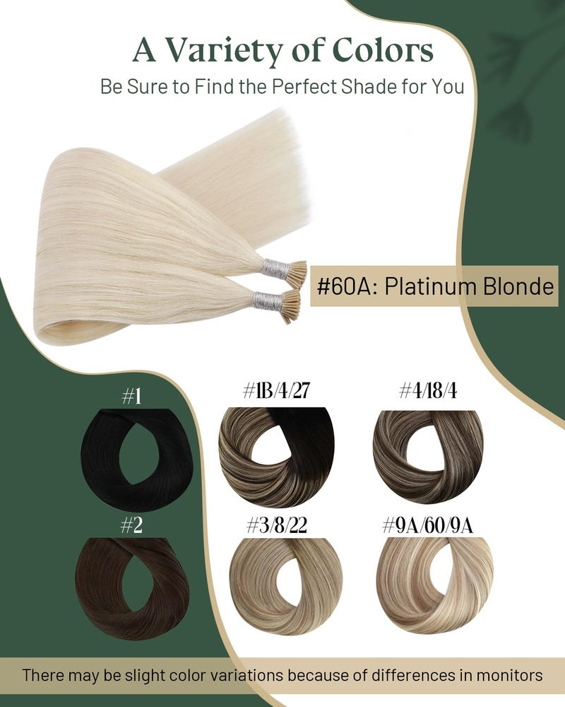 Ugeat Itip Human Hair Extensions Platinum Blonde Medium Length 18 Inch Platinum Blonde I Tip Hair Extensions Human Hair Itip to Add Length and Volume No Glue Needed No Damage for Women 50S - Image 5
