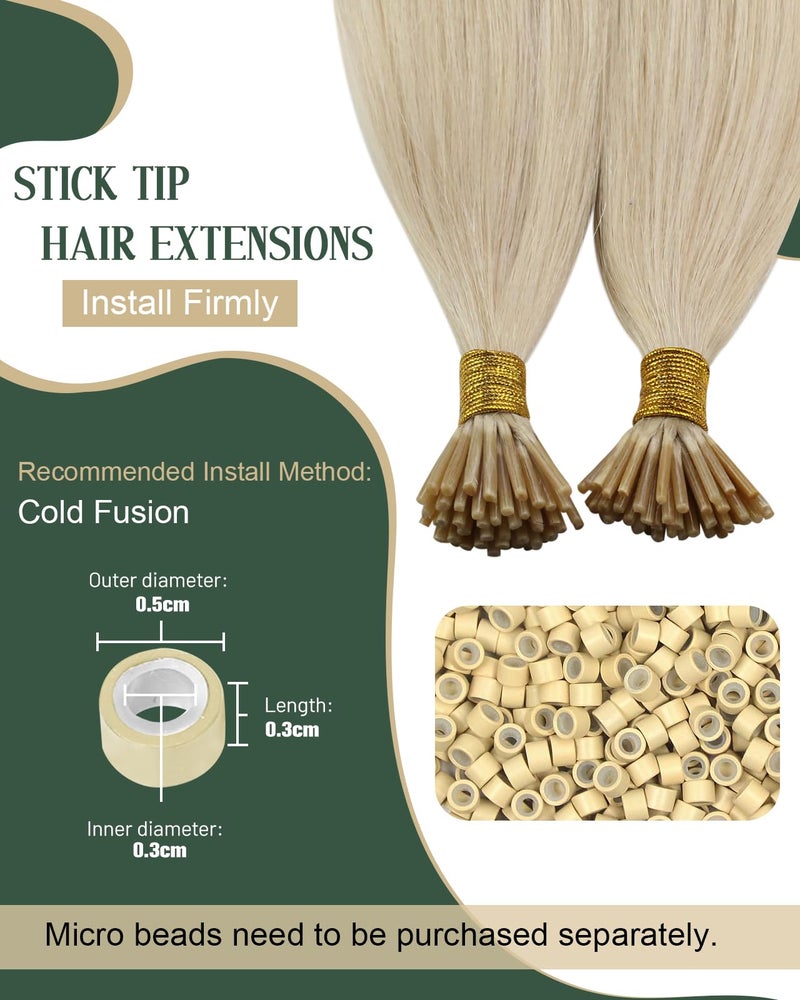 Ugeat Itip Human Hair Extensions Platinum Blonde Medium Length 18 Inch Platinum Blonde I Tip Hair Extensions Human Hair Itip to Add Length and Volume No Glue Needed No Damage for Women 50S - Image 3