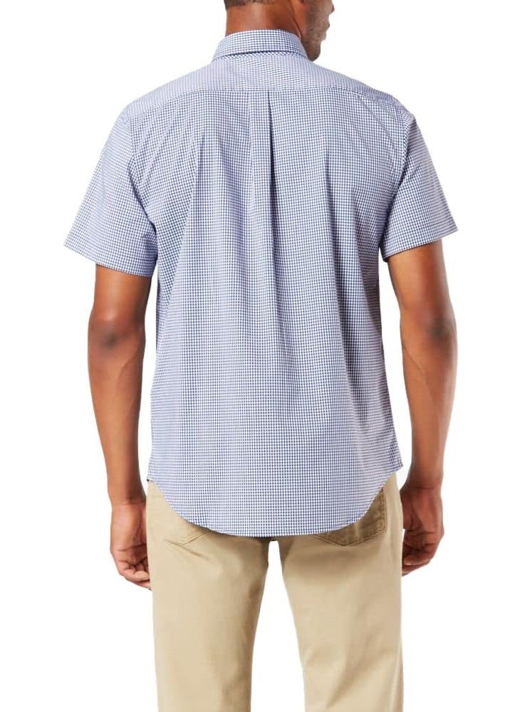 DOCKERS Dockers Men's Classic Fit Short Sleeve Signature Comfort Flex Shirt (Standard and Big & Tall), Medieval Blue-Gingham Plaid, XX-Large  - Image 2