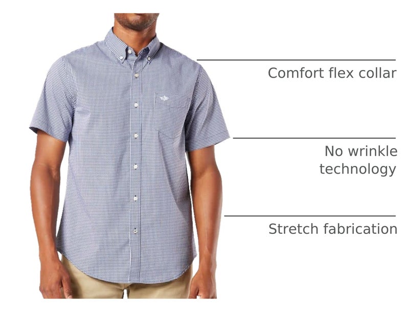 Dockers Men's Classic Fit Short Sleeve Signature Comfort Flex Shirt (Standard and Big & Tall), Medieval Blue Plaid, XX-Large - Image 2
