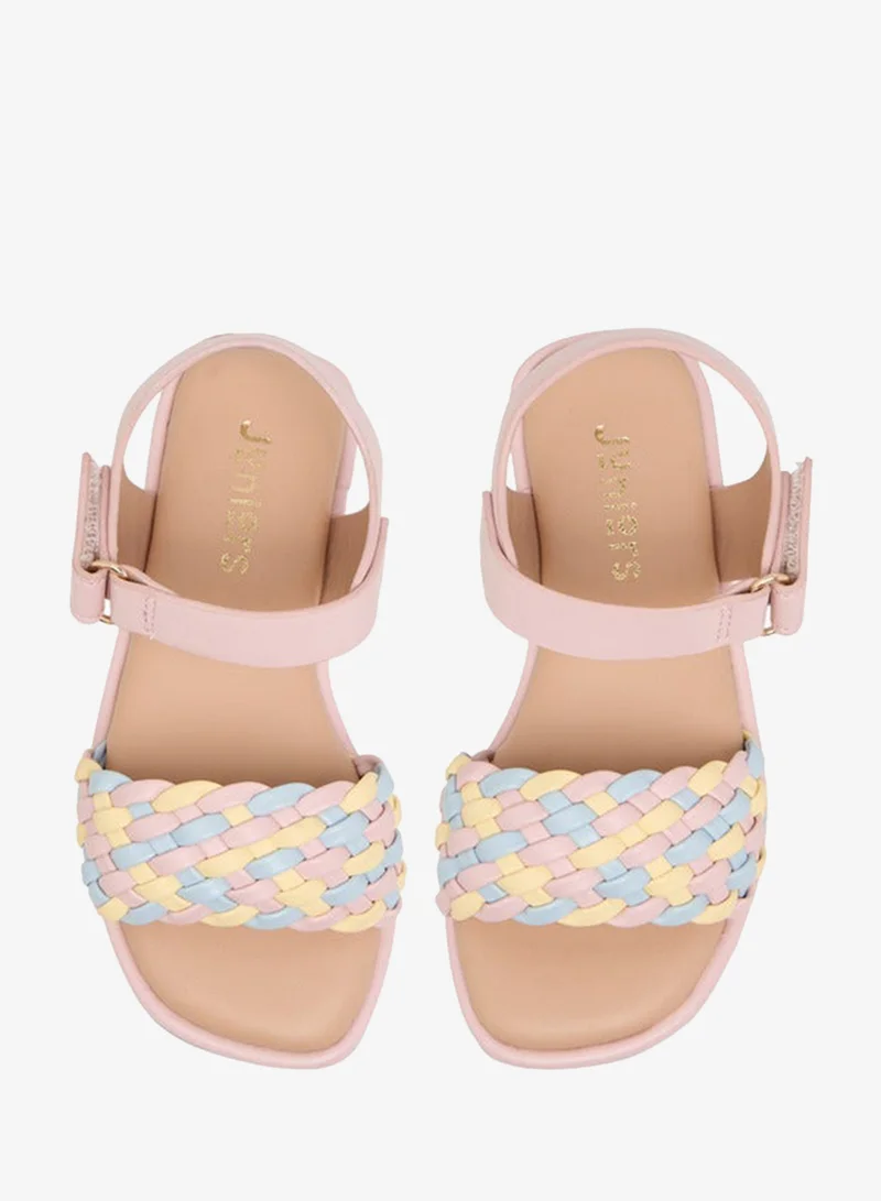 JUNIORS Girls Weave Detail Sandals with Hook and Loop Closure