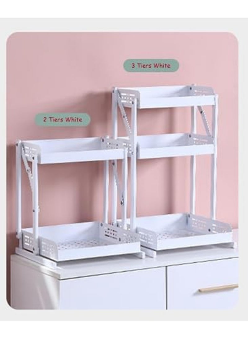 SHOELAY Pull Out Spice Rack Organizer For Countertop and Cabinet,Standing Shelf Jars Storage Holder, Foldable Seasoning Shelf Organizer for Kitchen Storage,3 Layer White. - Image 3