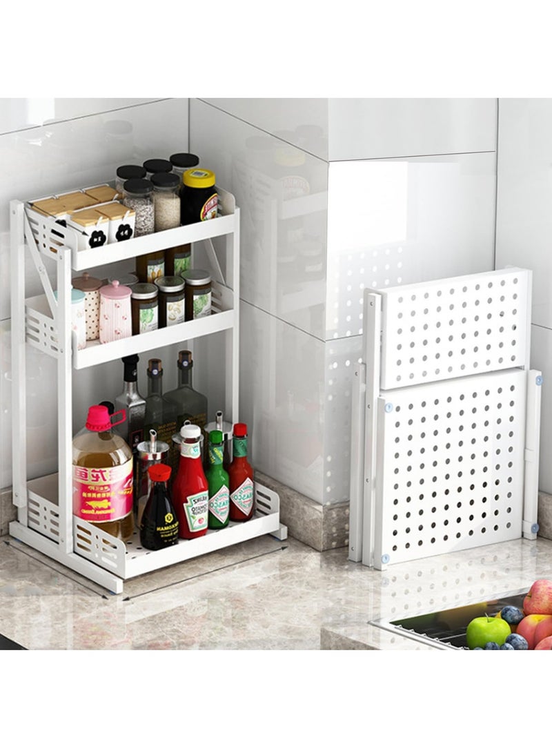 SHOELAY Pull Out Spice Rack Organizer For Countertop and Cabinet,Standing Shelf Jars Storage Holder, Foldable Seasoning Shelf Organizer for Kitchen Storage,3 Layer White. - Image 1