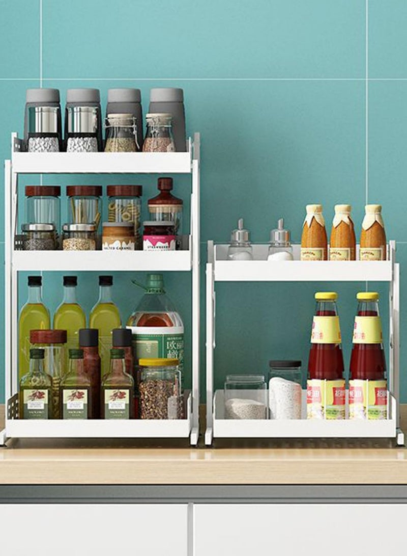 SHOELAY Pull Out Spice Rack Organizer For Countertop and Cabinet,Standing Shelf Jars Storage Holder, Foldable Seasoning Shelf Organizer for Kitchen Storage,3 Layer White. - Image 2