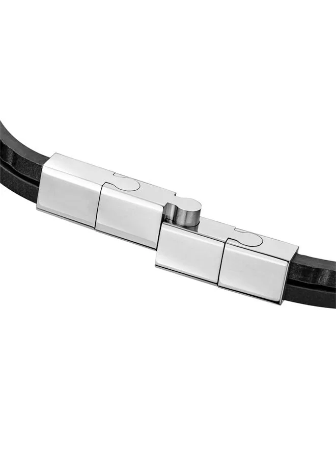 سانت هونور Logo Mens Black Leather Bracelet 190+20Mm - B47 1N