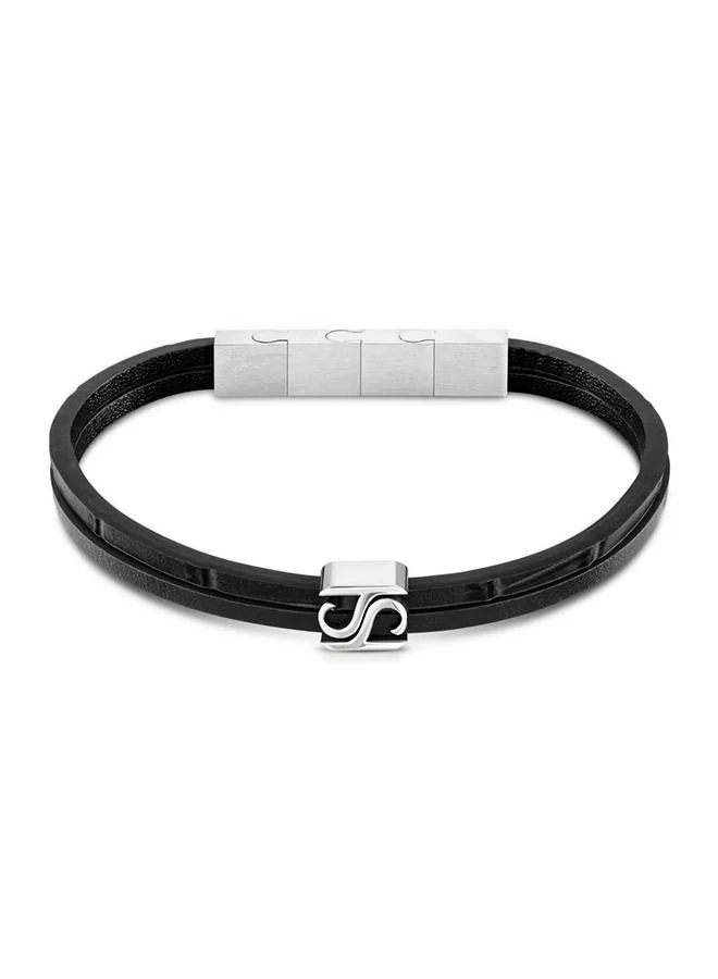 سانت هونور Logo Mens Black Leather Bracelet 190+20Mm - B47 1N
