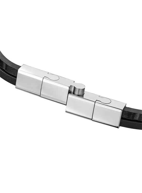 سانت هونور Logo Mens Black Leather Bracelet 190+20Mm - B47 1N