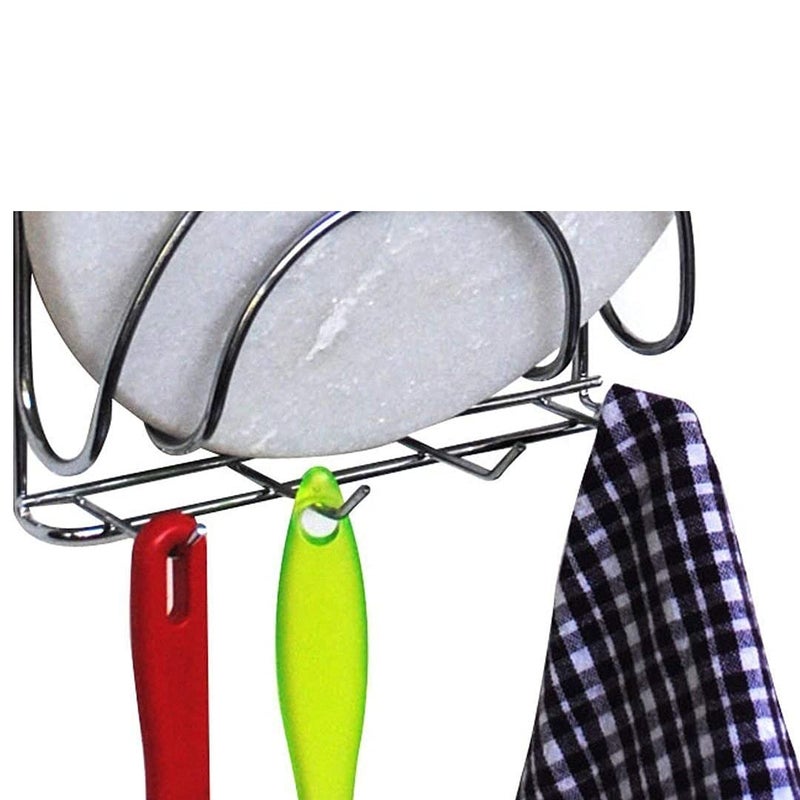 Oc9 Stainless Steel Wall Mounted Chakla Belan Stand Wall Mounted Ladle Hook Rail for Kitchen Pack of 2 Silver  - Image 3