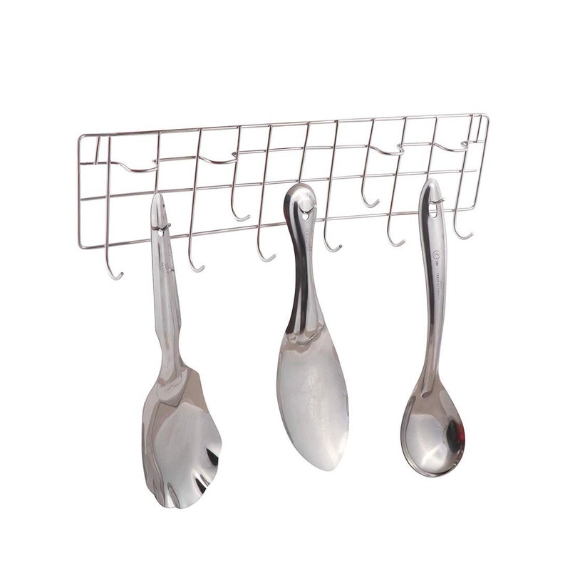 Oc9 Stainless Steel Wall Mounted Chakla Belan Stand Wall Mounted Ladle Hook Rail for Kitchen Pack of 2 Silver  - Image 5