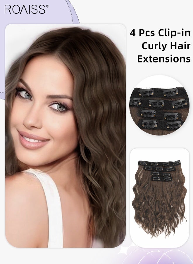 roaiss 4 Pcs Clip in Curly Hair Extensions, Invisible Adjustable Medium Length Synthetic Heat Resistant Hairpieces for Women Girls, Light Brown , 30cm (20 inches) - Image 1
