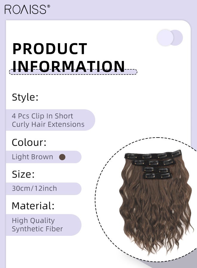 roaiss 4 Pcs Clip in Curly Hair Extensions, Invisible Adjustable Medium Length Synthetic Heat Resistant Hairpieces for Women Girls, Light Brown , 30cm (20 inches) - Image 3