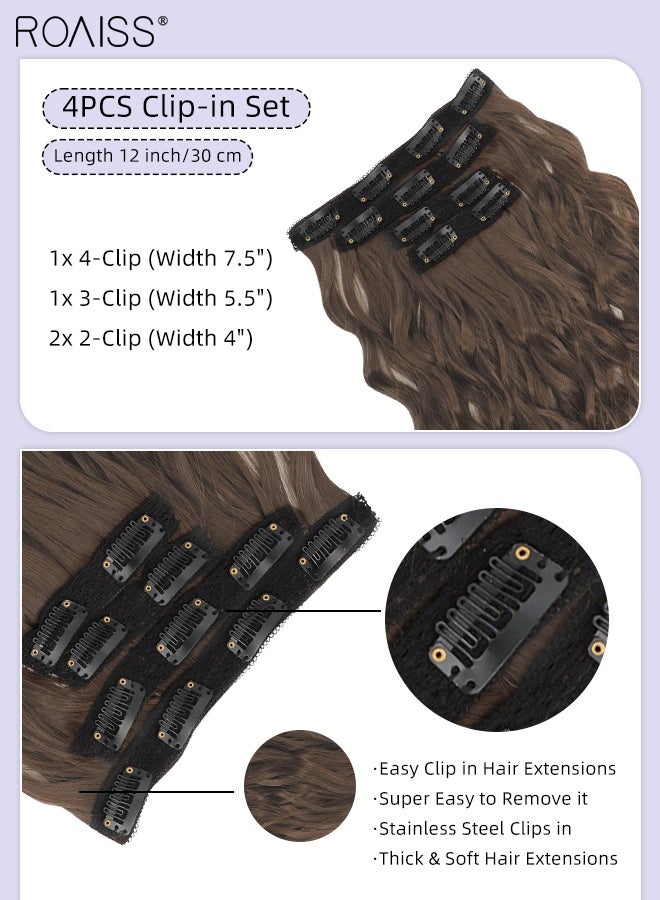 roaiss 4 Pcs Clip in Curly Hair Extensions, Invisible Adjustable Medium Length Synthetic Heat Resistant Hairpieces for Women Girls, Light Brown , 30cm (20 inches) - Image 4