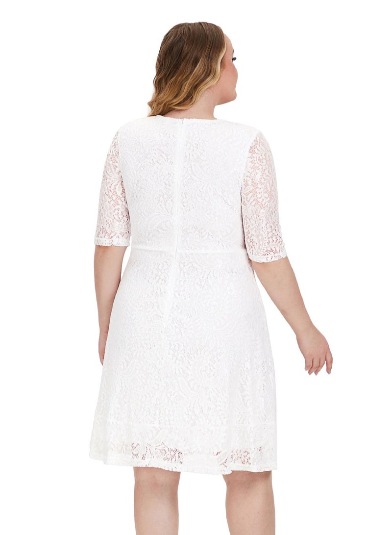 Loquat Spring/summer New Plus-size Women's Lace Dress With Round neck White  - Image 2