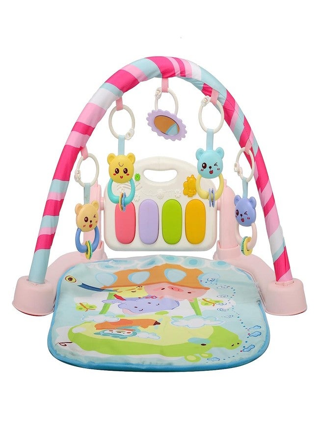 LONGMIRE Baby Play Mat Gym & Fitness Rack with Hanging Rattles Lights & Musical Keyboard Mat Piano Toys for Babies (Baby Gym Piano Pink) - Image 2