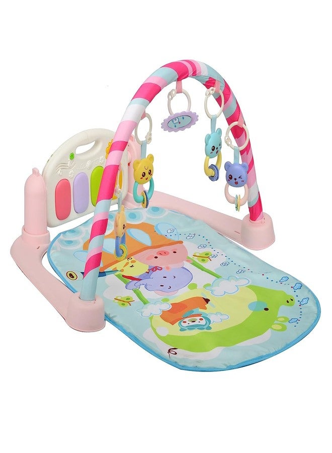LONGMIRE Baby Play Mat Gym & Fitness Rack with Hanging Rattles Lights & Musical Keyboard Mat Piano Toys for Babies (Baby Gym Piano Pink) - Image 3