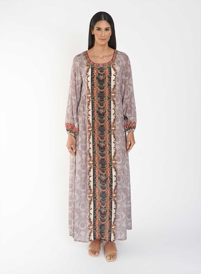 KASHKHA Placement Digital Jalabiya with Panel Handwork - Image 1