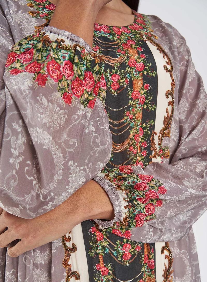 KASHKHA Placement Digital Jalabiya with Panel Handwork