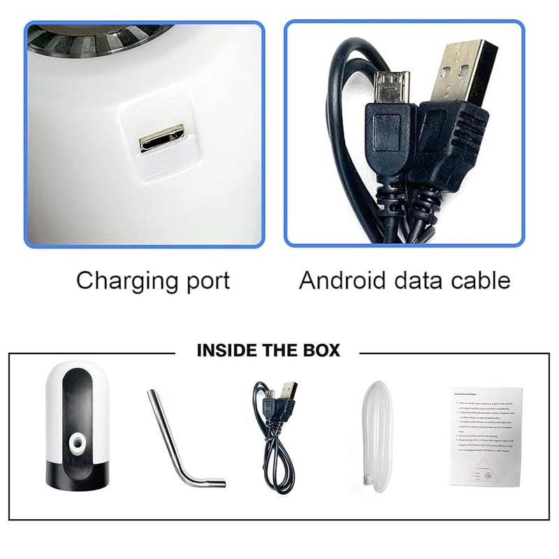 sulfar موزع مياه كهربائي تلقائي محمول من الفولاذ المقاوم للصدأ والبلاستيك لشحن USB لزجاجة 5 جالون (7.5x13 سم) أسود وأبيض، 6 لترات - Image 4
