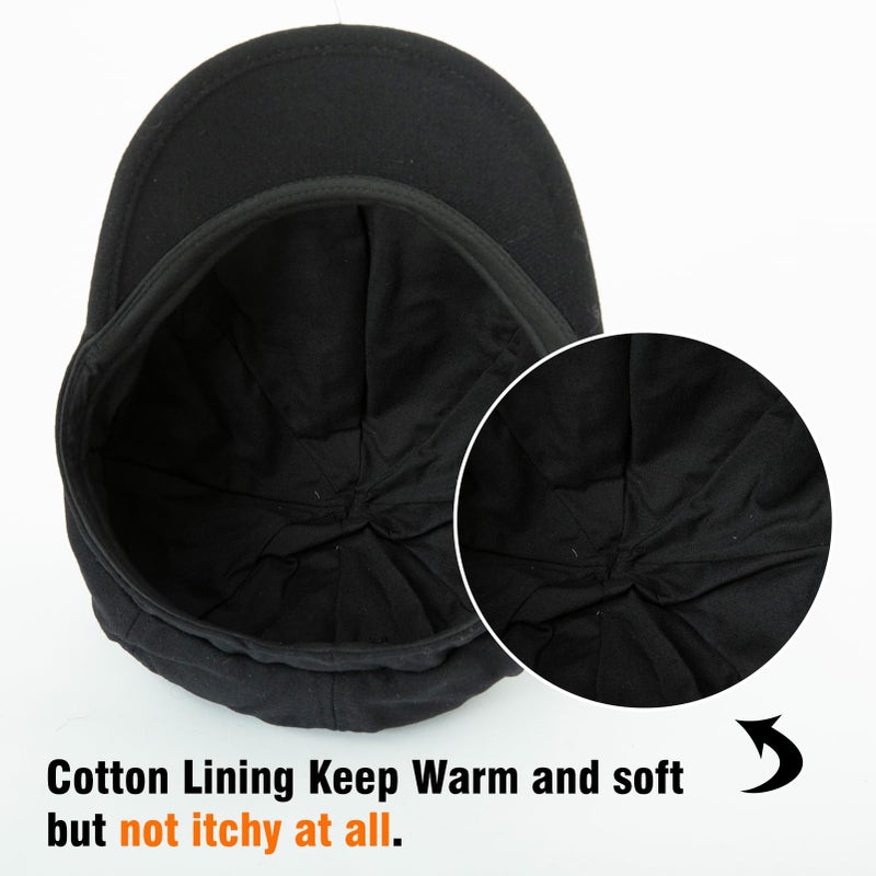 Comhats Big Head Wool Newsboy Hat for Women Brim Visor Fashion Winter Elastic Cabbie Pageboy Backer Fall Beret Caps Warm Black Large L - Image 5