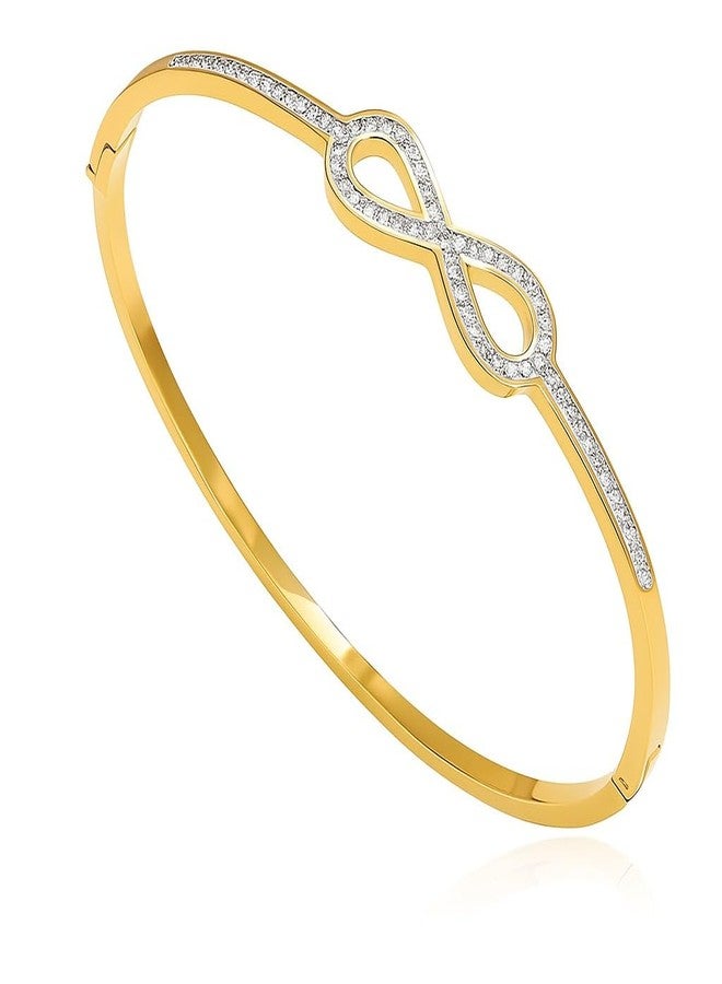 MEENAZ Anti Tarnish Jewellery | Gold Stainless Steel Openable Crystal Bracelet for Women Stylish Infinity | Stone Kada Cuff Bangle Love Friendship Couples Gifts Girls Mother Sister Wife Girlfriend 252 - Image 1