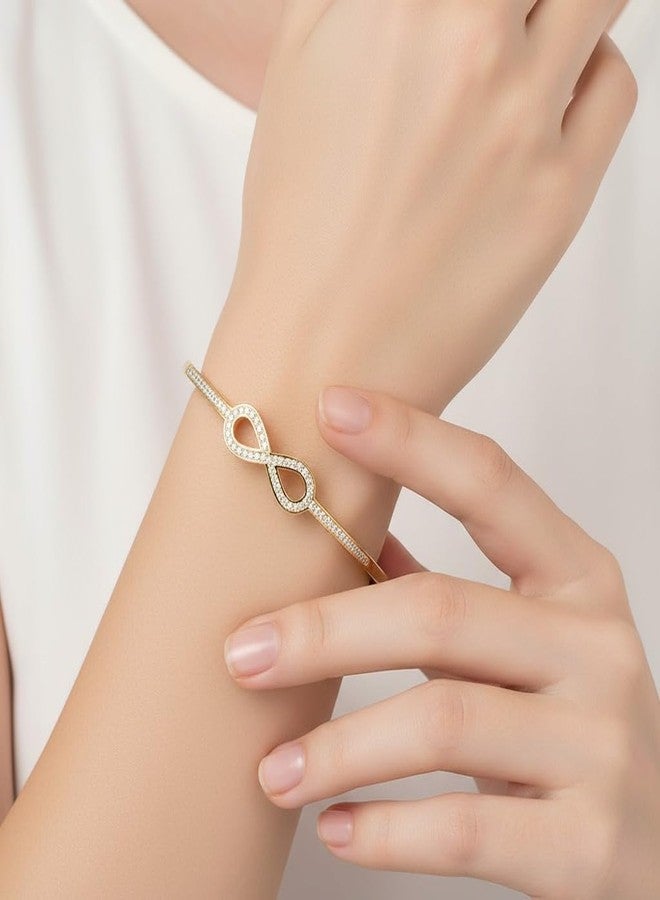 MEENAZ Anti Tarnish Jewellery | Gold Stainless Steel Openable Crystal Bracelet for Women Stylish Infinity | Stone Kada Cuff Bangle Love Friendship Couples Gifts Girls Mother Sister Wife Girlfriend 252 - Image 2