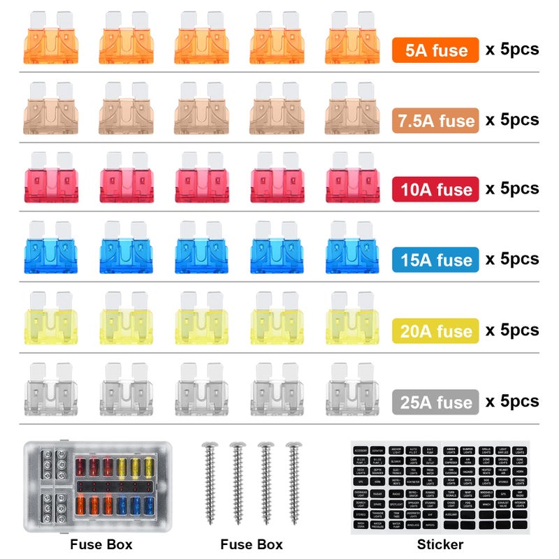 Kohree Kohree Fuse Box, 12-Way Blade Fuse Block with LED Indicator, 12 Circuits Fuse Box Holder with W/Negative Bus for Automotive Car Boat Marine SUV RV Van  - Image 2