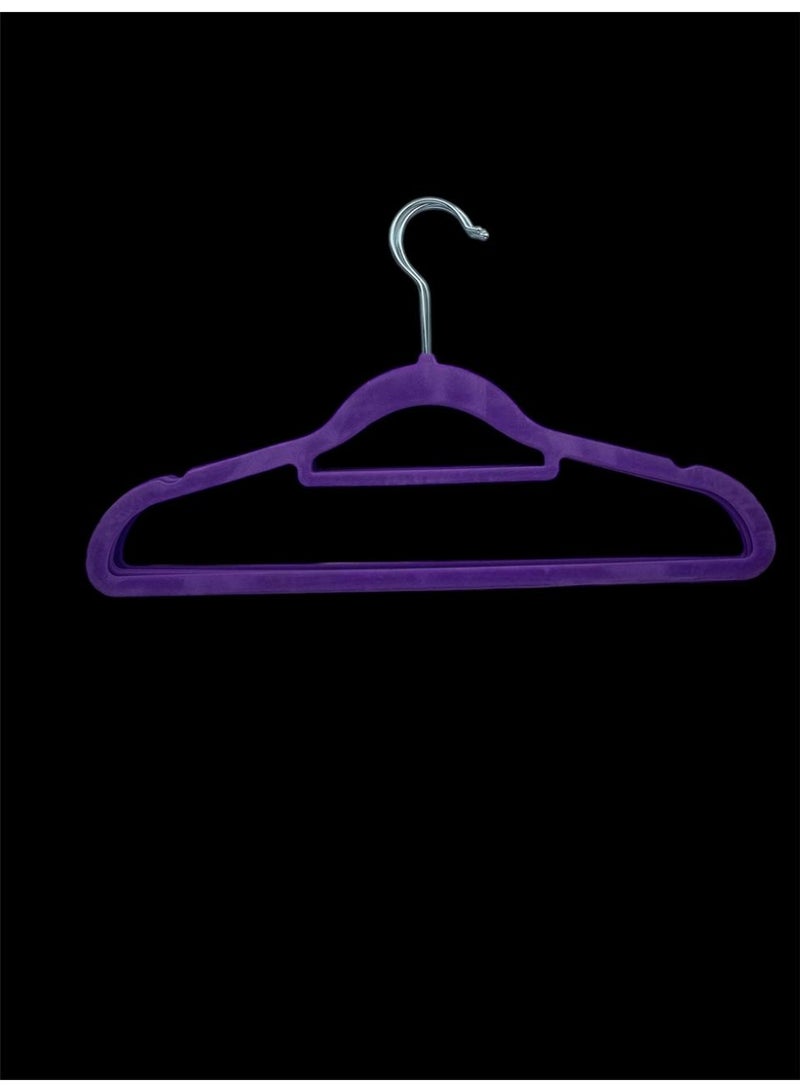 Set of 10 Non-Slip Velvet Clothes Hangers - Purple - Image 1