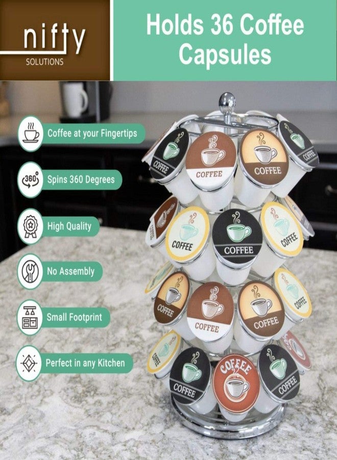 Nifty Solutions Nifty K Cup Holder – Compatible with K-Cups, Coffee Pod Carousel | 36 K Cup Holder, Spins 360-Degrees, Lazy Susan Platform, Modern Chrome Design, Home or Office Kitchen Counter Organizer - Image 4