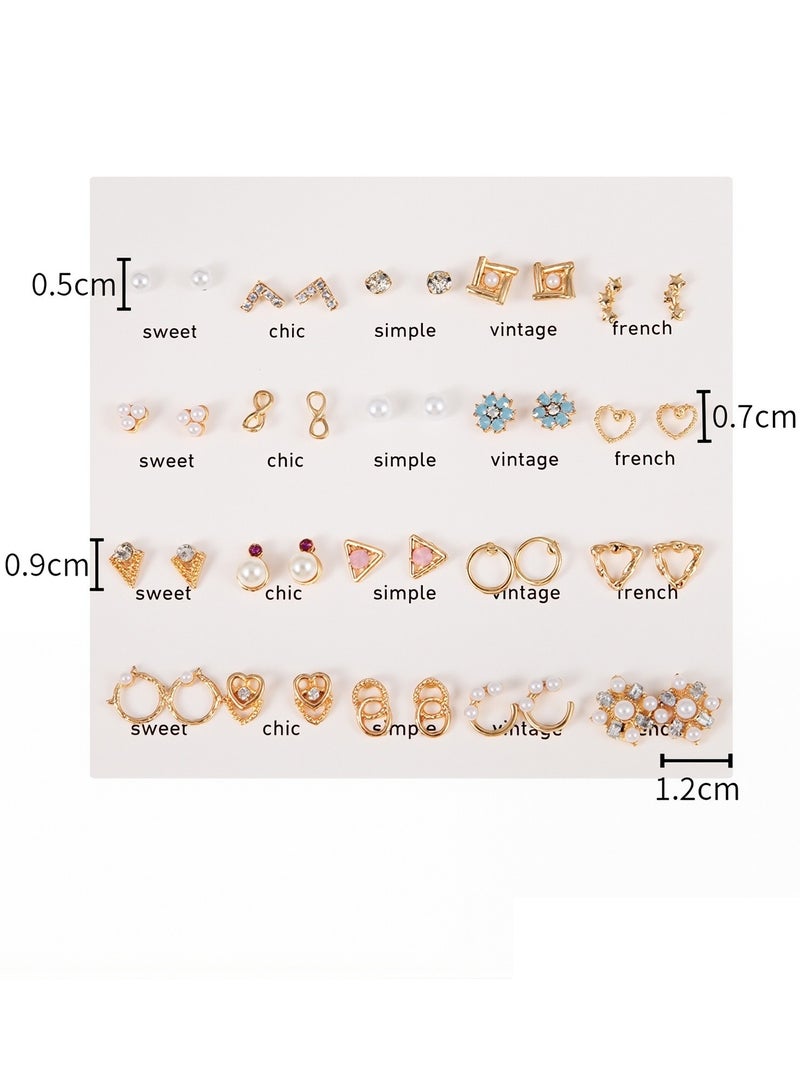 20 Pairs Stud Earrings Set for Women and Girls Gold Tone Pearl, Heart, Bow, Flower, Crystal, French & Vintage Styles Fashion Jewelry Gift for Daily Wear, Eid, Party  - Image 2