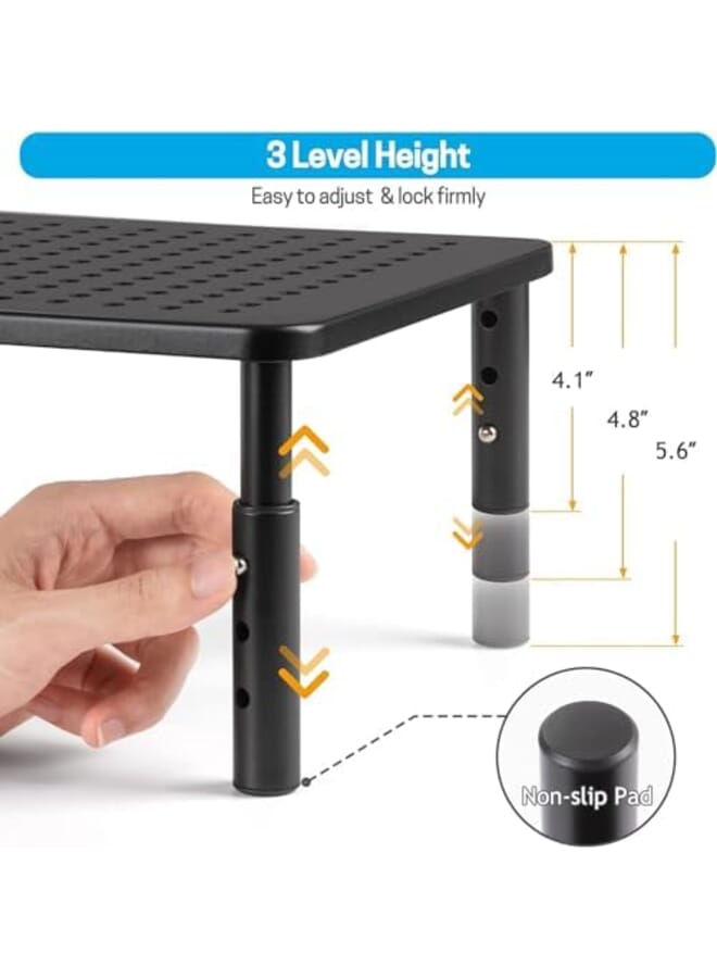 Fh Flash Hawk Monitor Stand Riser Adjustable Laptop Stand Riser Holder With Phone Holder 3 Height Adjustable Underneath Storage For Office Supplies - Image 3
