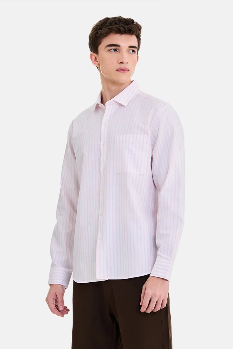 SNITCH Pink Striped Long Sleeve Regular Fit Casual Shirt